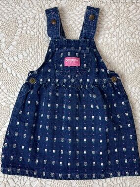 Vintage 1980s Oshkosh B'Gosh Girls 4t Daisy Dots Bow Back Skirtall Overall Dress